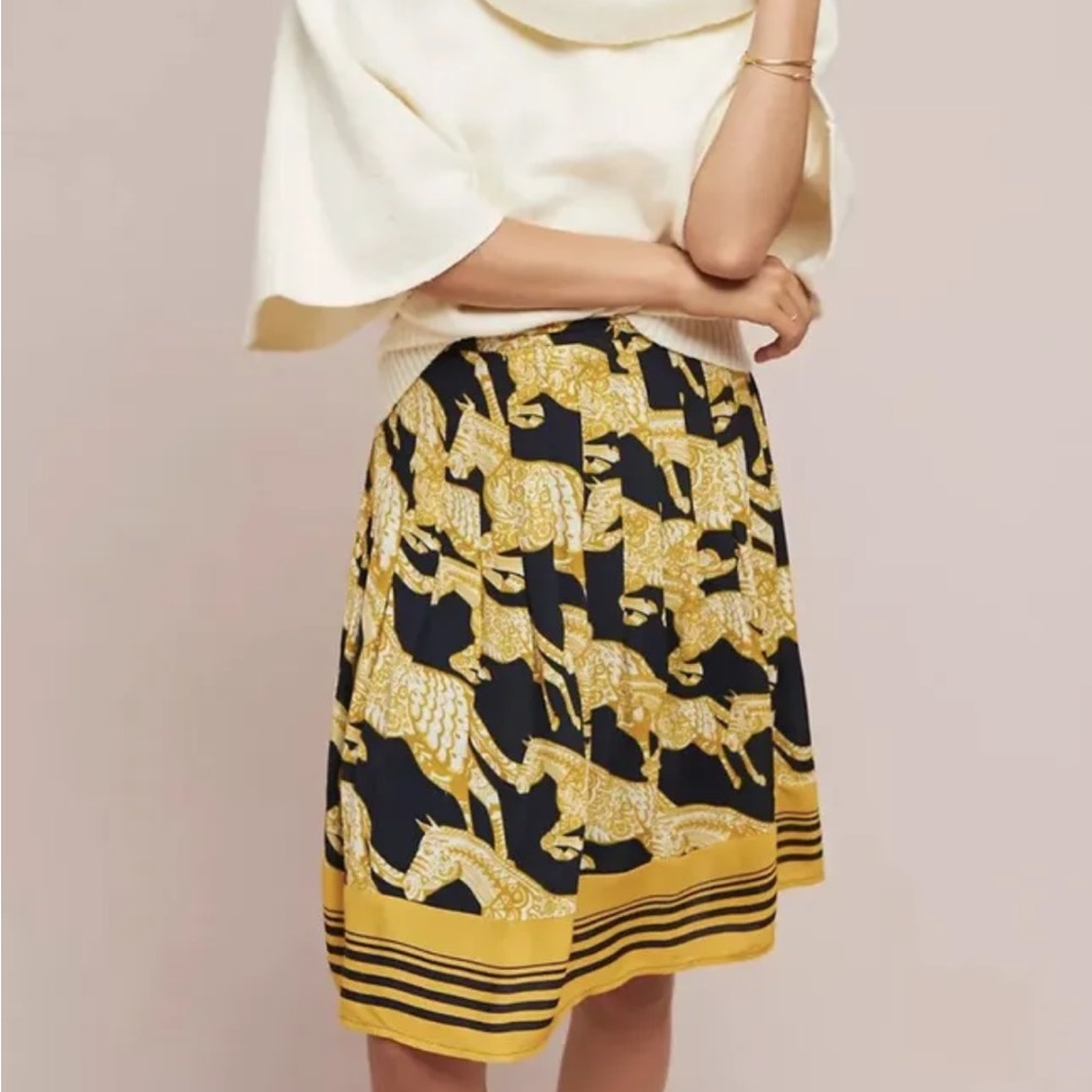 Anthropologie Maeve Pleated Horse Print Skirt
